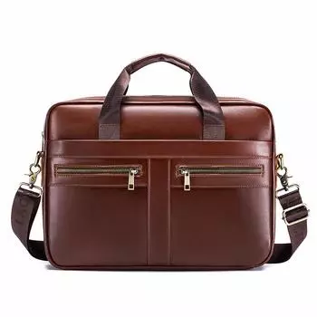 Мужской портфель, кожаная сумка, мужской портфель из коровьей кожи первого слоя, 14-дюймовая сумка для компьютерных файлов чёрный