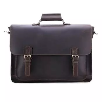 Мужской портфель Мужская высококлассная деловая сумка Кожа Crazy Horse Мужская сумка Натуральная кожа Сумка для компьютера темный кофе