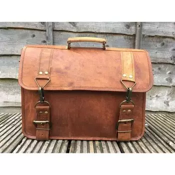 Мужской портфель, новый, большой, из натуральной кожи, винтажная кожаная сумка через плечо 11 x 15 x 5 in коричневый