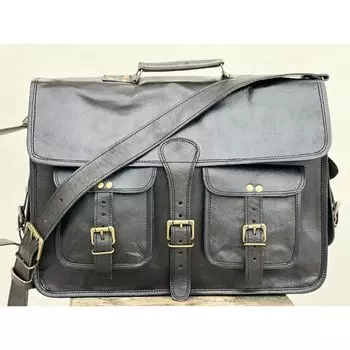 Мужской портфель Практичная сумка Кожа Винтаж Ноутбук Мессенджер Ранец 15 x 11 x 4 in чёрный