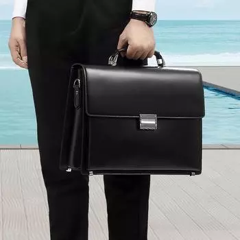 Мужской портфель с кодовым замком, деловой портфель из натуральной кожи, большая вместительная компьютерная деловая сумка чёрный