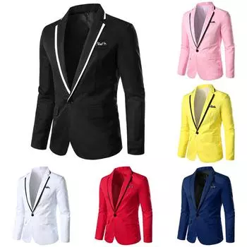 Мужской повседневный деловой свадебный пиджак с длинным рукавом и пуговицами, приталенный костюм, куртка L чёрный