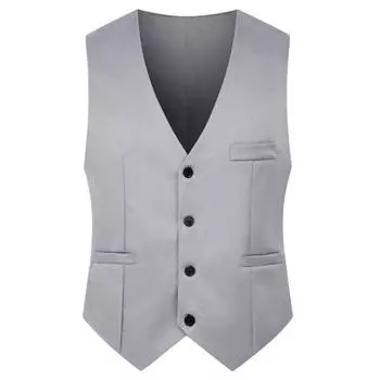 Мужской повседневный деловой жилет без рукавов, облегающий жилет, однотонный офисный мужской винтажный джентльменский пиджак, легкий M чёрный