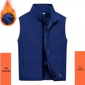 Мужской повседневный флисовый жилет без рукавов - осенне-зимняя спортивная куртка для активного отдыха XXL темно-синий