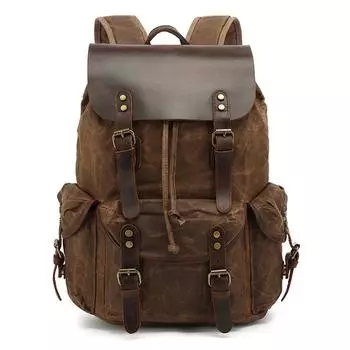 Мужской повседневный холщовый рюкзак из масляного воска, винтажная водонепроницаемая дорожная сумка большой емкости, женский рюкзак Mochila из кожи для ноутбука со шнурком 16 inches чёрный