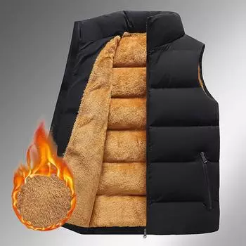 Мужской повседневный кардиган без рукавов из бархата, однотонная флисовая теплая стеганая куртка L чёрный