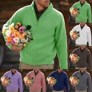 Мужской повседневный комфортный толстый плюшевый свитер с молнией на четверть в начале осени L коричневый