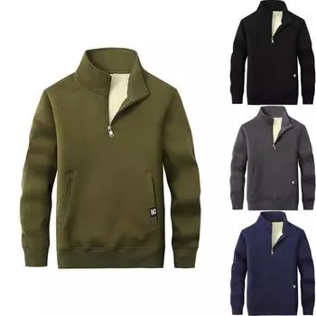 Мужской повседневный комплект для активного отдыха, однотонная толстовка с воротником-стойкой из овечьего флиса L армия зеленый