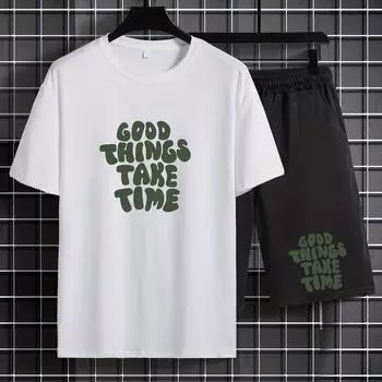Мужской повседневный комплект Good Things Graphic Print: удобная футболка с круглым вырезом, коротким рукавом и шорты S