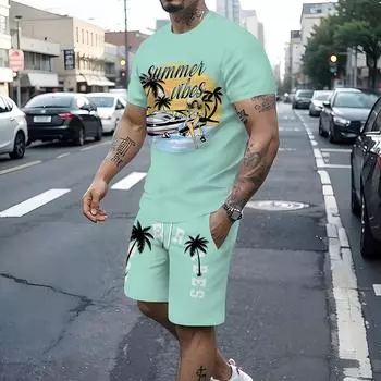 Мужской повседневный комплект из двух предметов Summer Vibes с принтом в виде кокосовой пальмы S