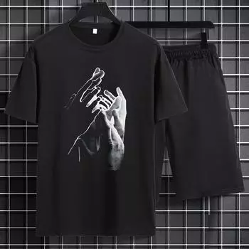 Мужской повседневный комплект из двух предметов в уличном стиле с принтом руки S