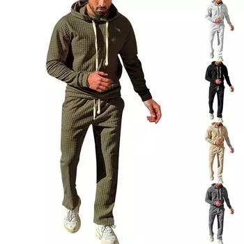 Мужской повседневный комплект из толстовки с капюшоном и длинных брюк, повседневный комплект из двух предметов L армия зеленый