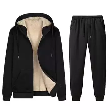 Мужской повседневный комплект из толстовки с капюшоном и длинных брюк, повседневный комплект из двух предметов L чёрный