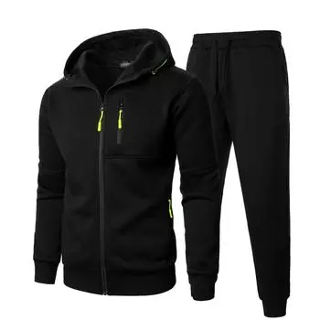 Мужской повседневный комплект из толстовки с капюшоном и длинных брюк, повседневный комплект из двух предметов M чёрный