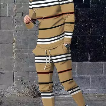 Мужской повседневный комплект одежды из полиэстера с градиентным принтом, круглым вырезом и длинными рукавами, спортивные брюки и топ S