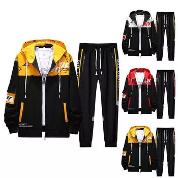 Мужской повседневный комплект с капюшоном, модный комплект из двух предметов с длинными брюками и принтом XXXXL красный