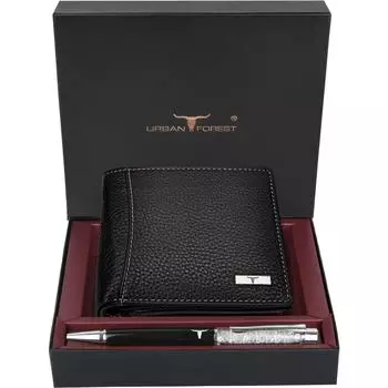 Мужской повседневный кошелек из натуральной кожи с RFID-меткой (6 слотов для карт) и ручка