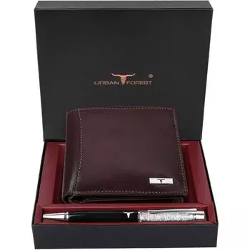 Мужской повседневный кошелек из натуральной кожи с RFID-меткой (6 слотов для карт) и ручка