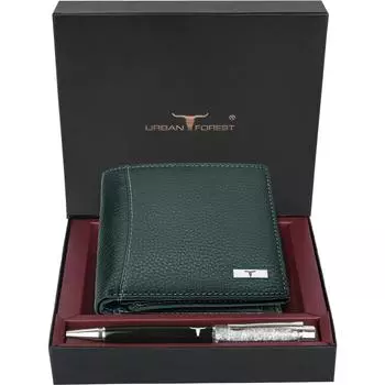 Мужской повседневный кошелек из натуральной кожи с RFID-меткой (6 слотов для карт) и ручка
