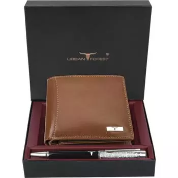 Мужской повседневный кошелек из натуральной кожи с RFID-меткой (6 слотов для карт) и ручка