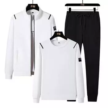 Мужской повседневный костюм, нижняя часть рубашки + свитер с капюшоном + однотонные брюки, комплект из трех предметов S серый