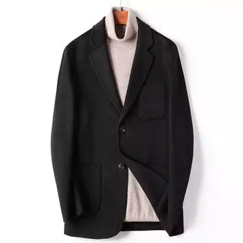 Мужской повседневный костюм осень-зима чистая ручная работа двухсторонний однотонный молодежный деловой шерстяной пиджак 170 чёрный