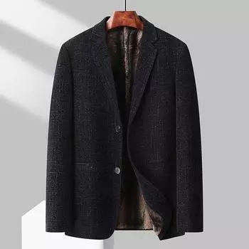 Мужской повседневный костюм осень-зима среднего возраста деловой однотонный вестерн однотонный утолщенный подклад модный костюм теплая куртка 170 темно-синий