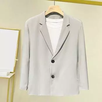 Мужской повседневный костюм, пальто с лацканами, длинный рукав, 2 пуговицы, пиджак, однотонный свободный цвет L светло-серый