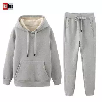 Мужской повседневный костюм, свитер с капюшоном, брюки, плюс бархатный толстый свободный теплый костюм из двух частей XXXXXL чёрный