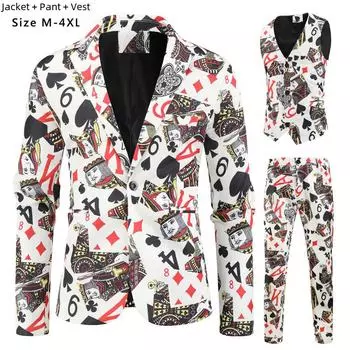 Мужской повседневный костюм-тройка большого размера с 3D-печатью на рождественскую тематику и застежкой на одну пуговицу MJ140; 2XL