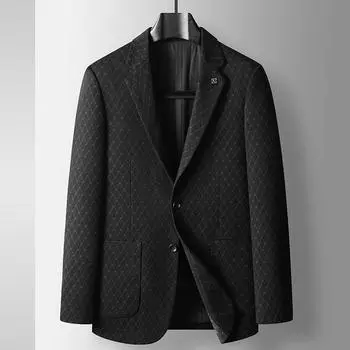 Мужской повседневный костюм весна и осень легкий роскошный деловой костюм для западного стиля для людей среднего возраста и молодежи однобортный корейский вариант парча аммиак 170 чёрный