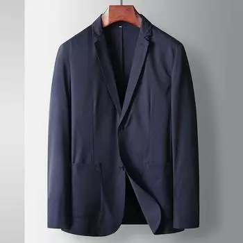 Мужской повседневный костюм весна-лето тонкий не требующий глажки однотонный легкий роскошный молочный шелк для людей среднего возраста и молодежи удобный пиджак M чёрный