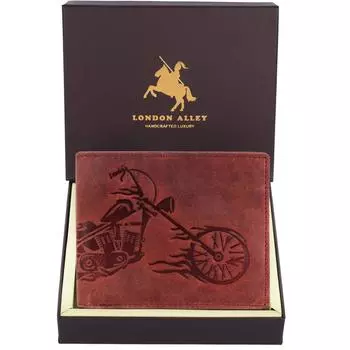 Мужской повседневный красный кошелек из натуральной кожи с RFID-защитой (6 слотов для карт)