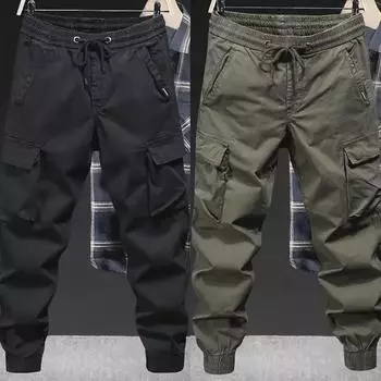 Мужской повседневный однотонный комбинезон - весна и осень, свободные манжеты, брюки в американском стиле XL чёрный