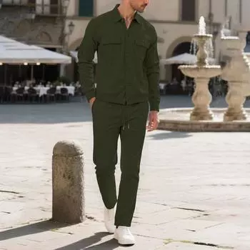 Мужской повседневный однотонный костюм однотонный с двойным карманом на пуговицах с лацканом с длинным рукавом брюки костюм-двойка L