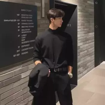 Мужской повседневный однотонный свитер в корейском стиле со средним воротником XL темно-серого