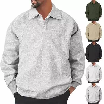 Мужской повседневный однотонный топ с лацканами и воротником на пуговицах L