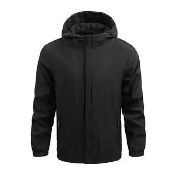 Мужской повседневный плащ с капюшоном, длинными рукавами, эластичными манжетами, молнией, карманами, ветровка, однотонная верхняя одежда, уличная одежда M светло-серый