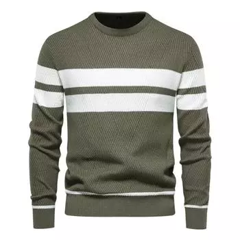 Мужской повседневный полосатый мужской свитер, пуловер с цветными блоками и круглым вырезом, мужской вязаный свитер S бежевый
