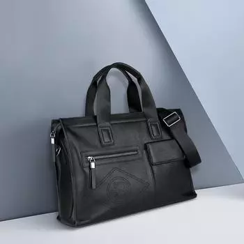 Мужской повседневный портфель из натуральной кожи, модная сумка для компьютера из коровьей кожи, деловая сумка через плечо большой емкости для мужчин чёрный