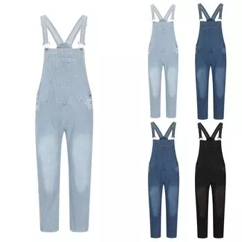 Мужской повседневный прямой свободный комбинезон-карго однотонный рабочий подтяжки L чёрный