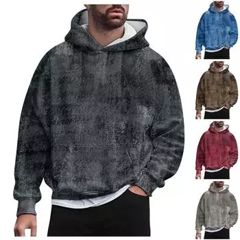 Мужской повседневный пуловер с карманами, клетчатые топы с капюшоном и длинными рукавами XXXXXL синий