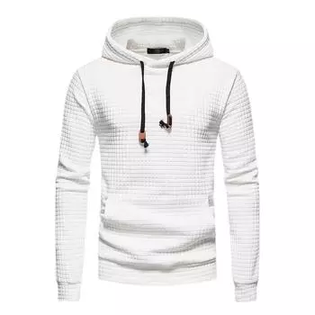 Мужской повседневный пуловер, жаккардовая толстовка, мужская клетчатая стеганая толстовка, мужская мода, свободный пуловер с капюшоном L белый