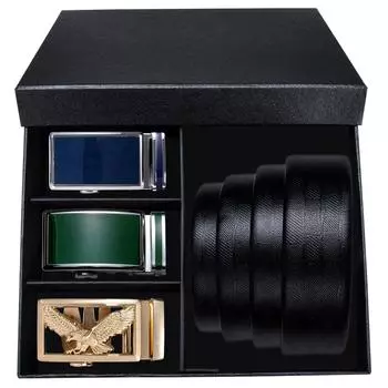 Мужской повседневный ремень из натуральной кожи с храповым механизмом, идеальный крой, элегантная подарочная коробка 110cm/43in чёрный