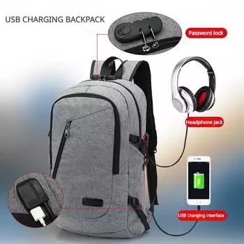Мужской повседневный рюкзак с зарядкой через USB, сумка для ноутбука, дорожный рюкзак Оксфорд, противоугонные школьные сумки с паролем и замком для студентов синий