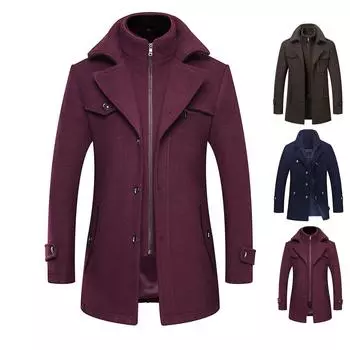 Мужской повседневный шерстяной плащ, модный деловой длинный утепленный тонкий пальто, куртка L тёмно-синий