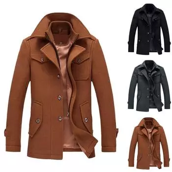 Мужской повседневный шерстяной плащ, модный деловой длинный утепленный тонкий пальто, куртка L кофейный