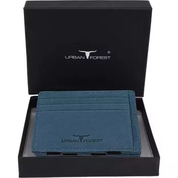 Мужской повседневный синий кошелек из натуральной кожи с RFID-меткой (4 слота для карт)