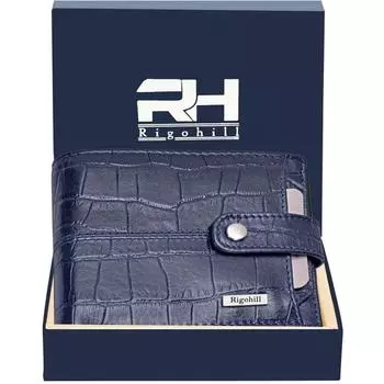 Мужской повседневный синий кошелек из натуральной кожи с RFID-меткой (10 слотов для карт)