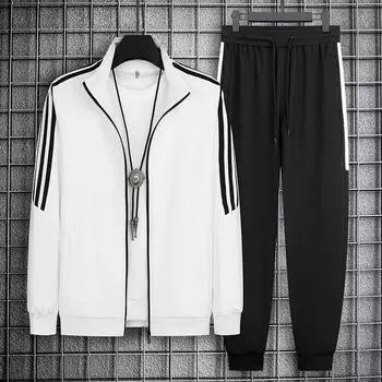Мужской повседневный спортивный комплект, мужской комплект из двух предметов, повседневный костюм для фитнеса и бега на весну и осень XXXXL белый